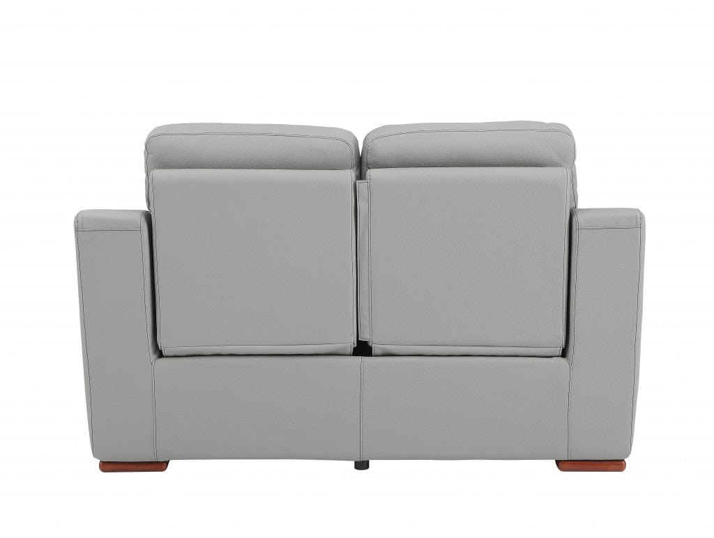 67" Gray And Brown Faux Leather Manual Reclining Loveseat - Image 5