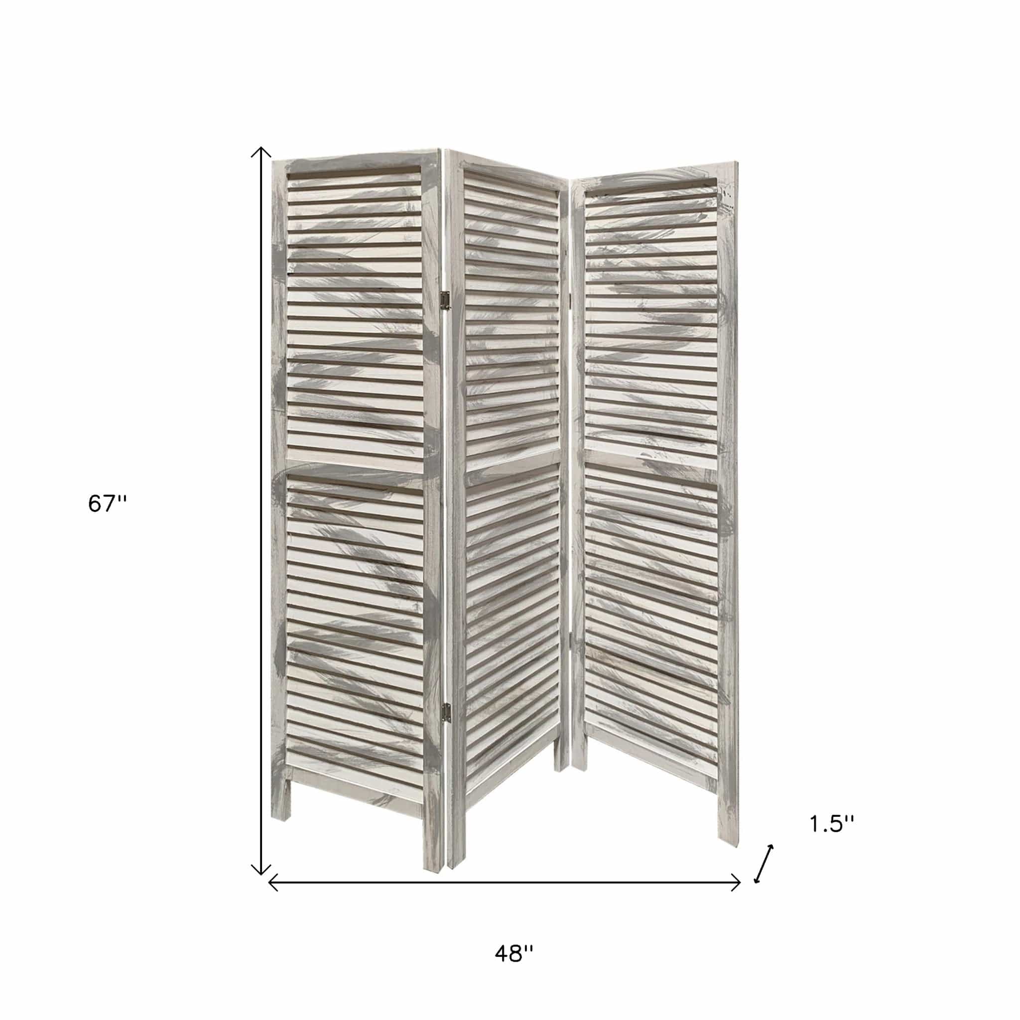 67" Gray Folding Three Panel Screen Room Divider - Image 6