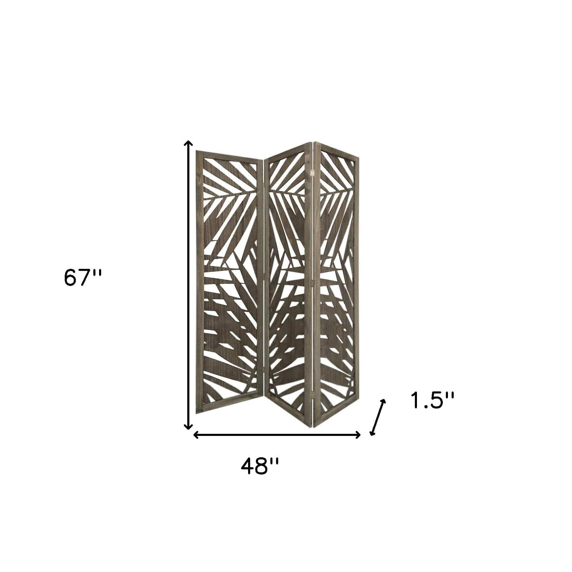 67" Gray Solid WoodFolding Three Panel Screen Room Divider - Image 4