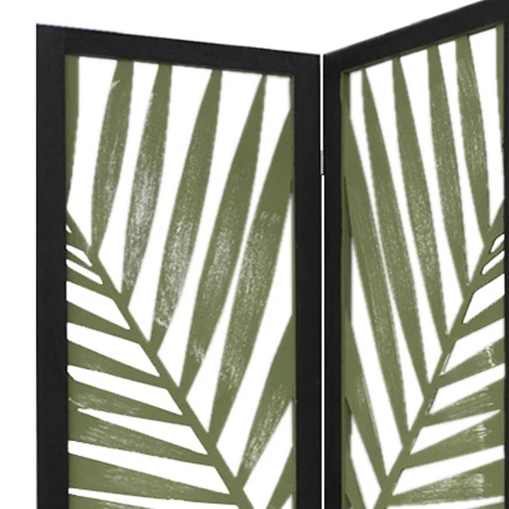 67" Green Solid WoodFolding Three Panel Screen Room Divider - Image 2