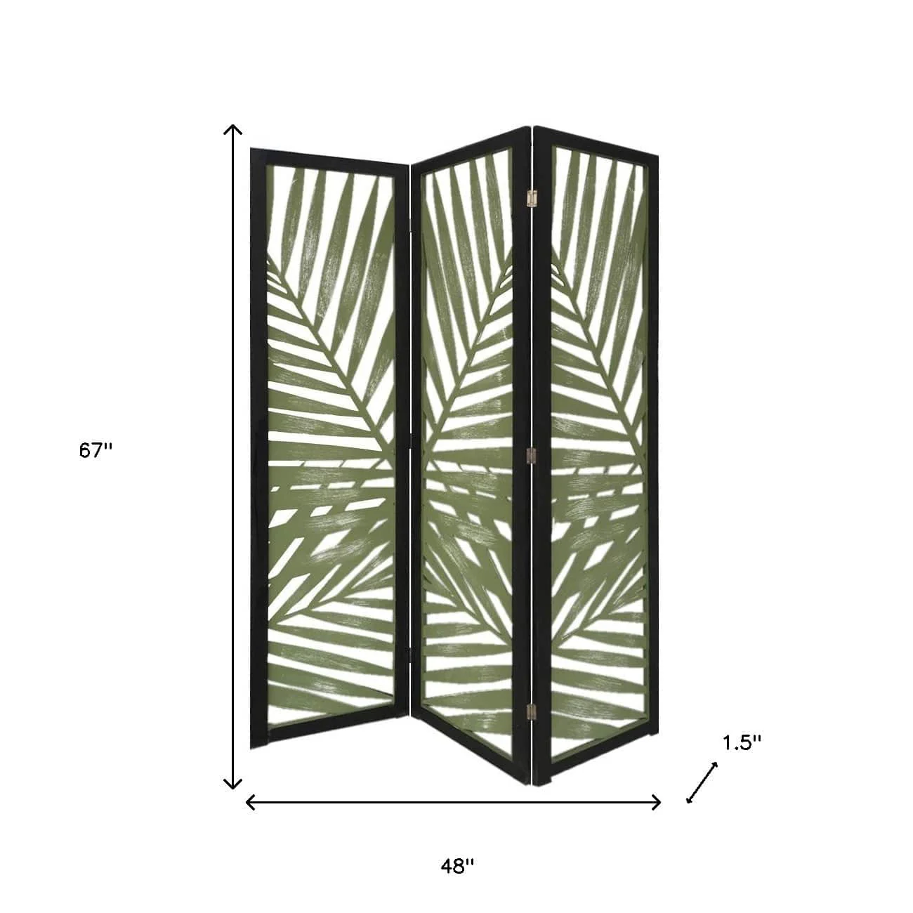 67" Green Solid WoodFolding Three Panel Screen Room Divider - Image 4
