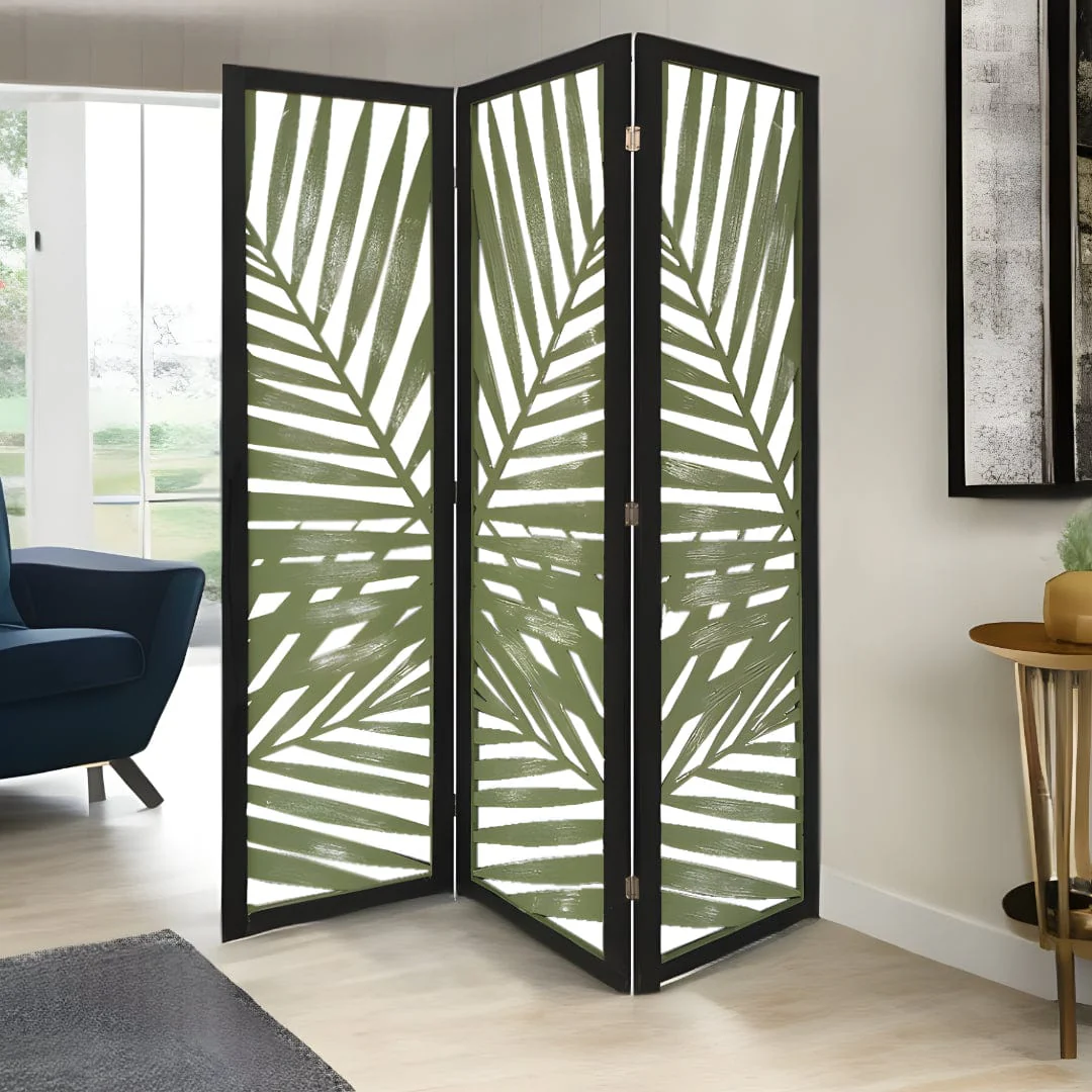 67" Green Solid WoodFolding Three Panel Screen Room Divider - Image 5