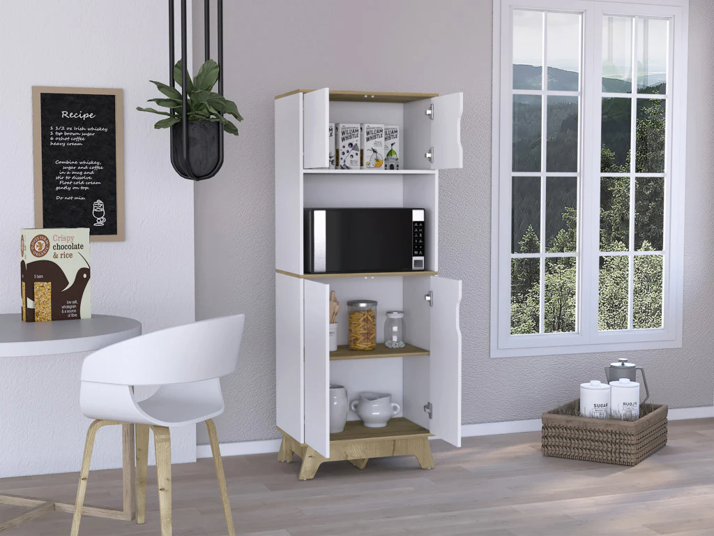 67" Light Oak and White Pantry Cabinet with Two Shelves - Image 7