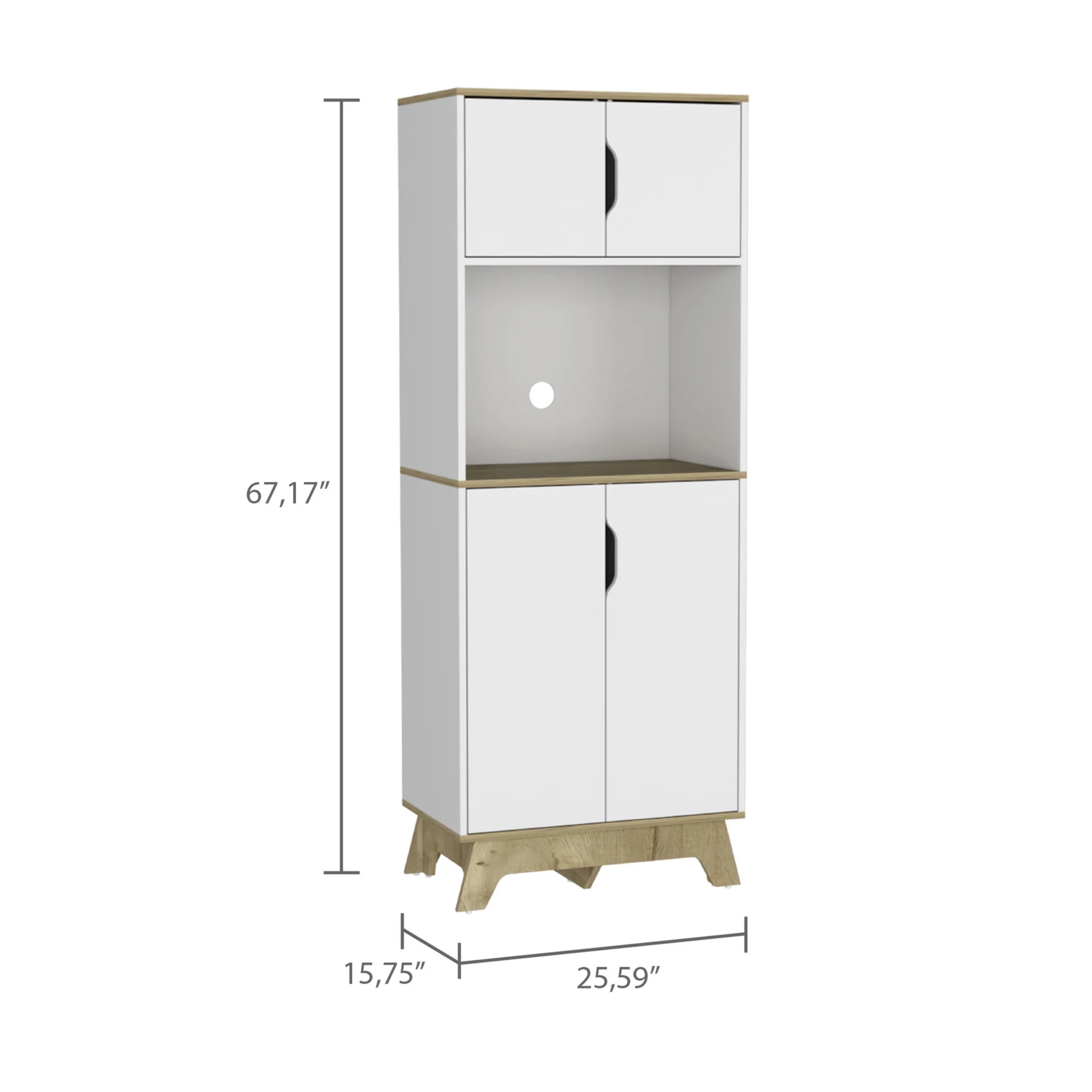 67" Light Oak and White Pantry Cabinet with Two Shelves - Image 9