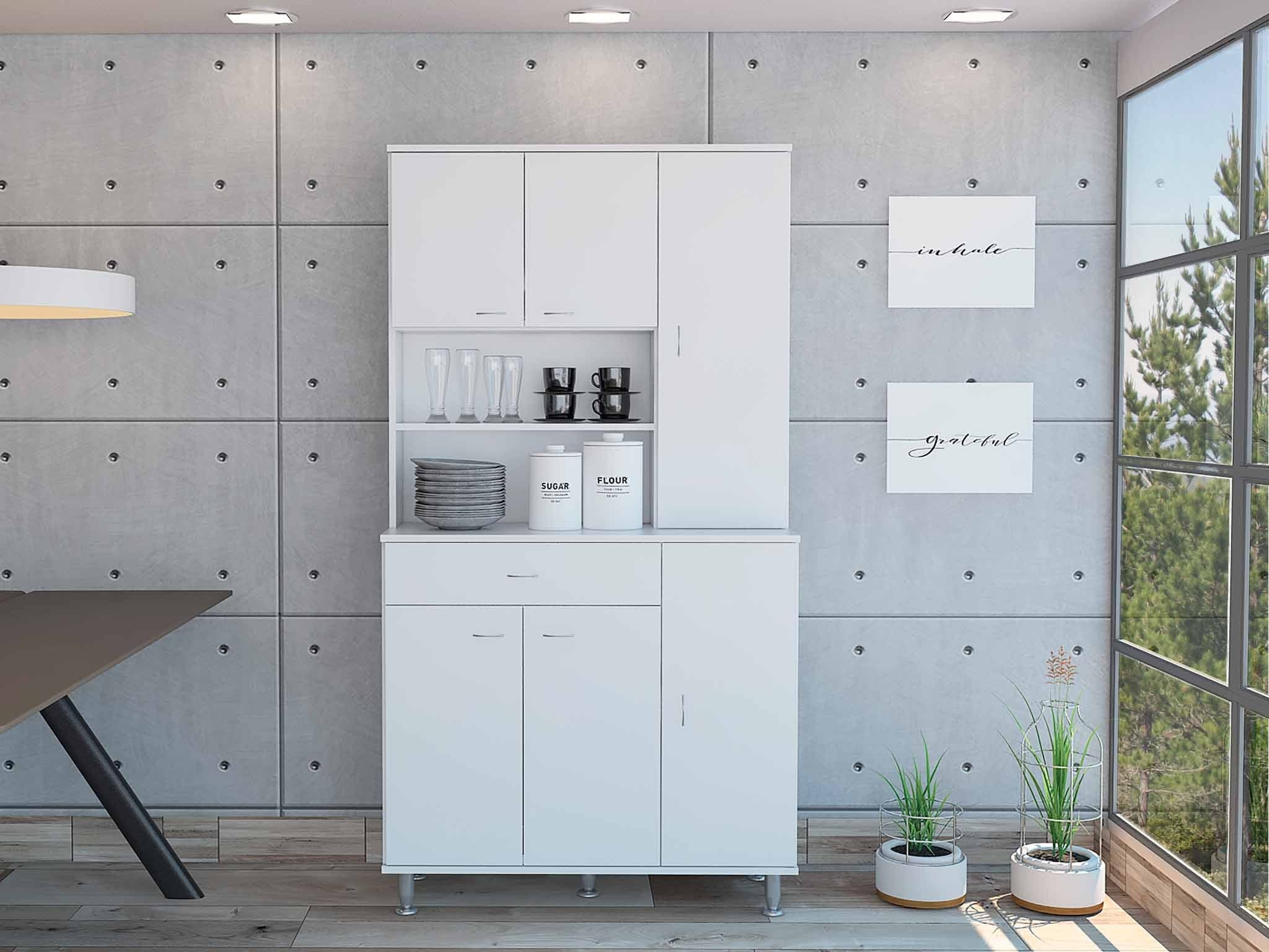 67" White Pantry Cabinet with Five Storage Shelves - Image 5