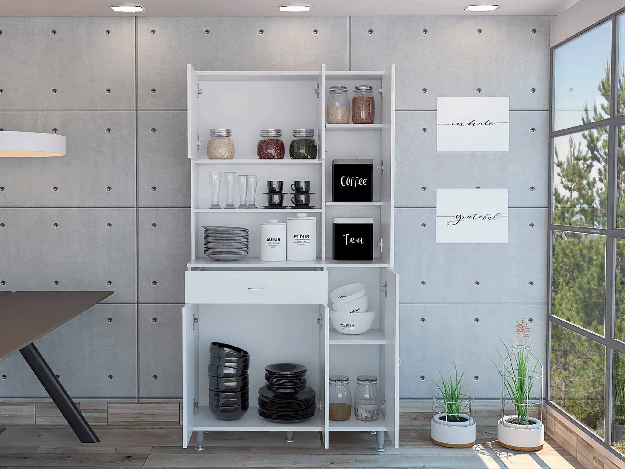 67" White Pantry Cabinet with Five Storage Shelves - Image 6