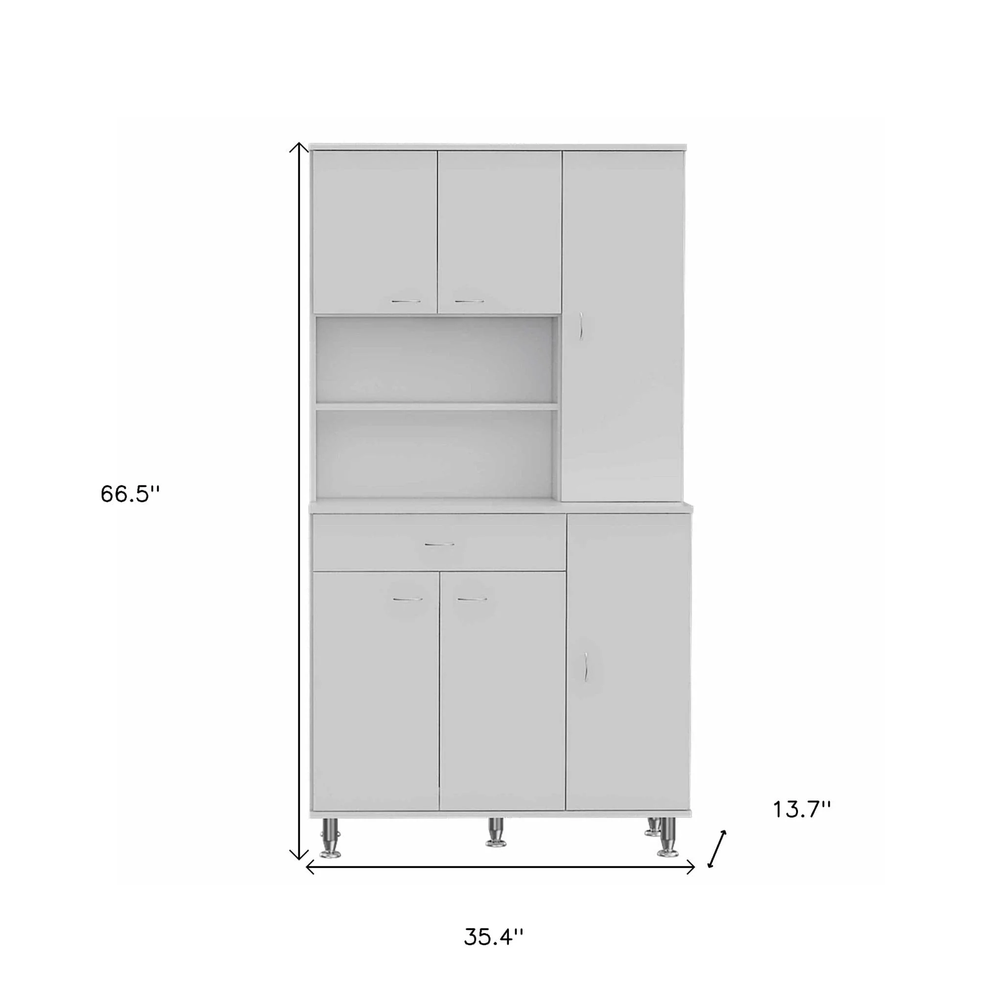 67" White Pantry Cabinet with Five Storage Shelves - Image 7