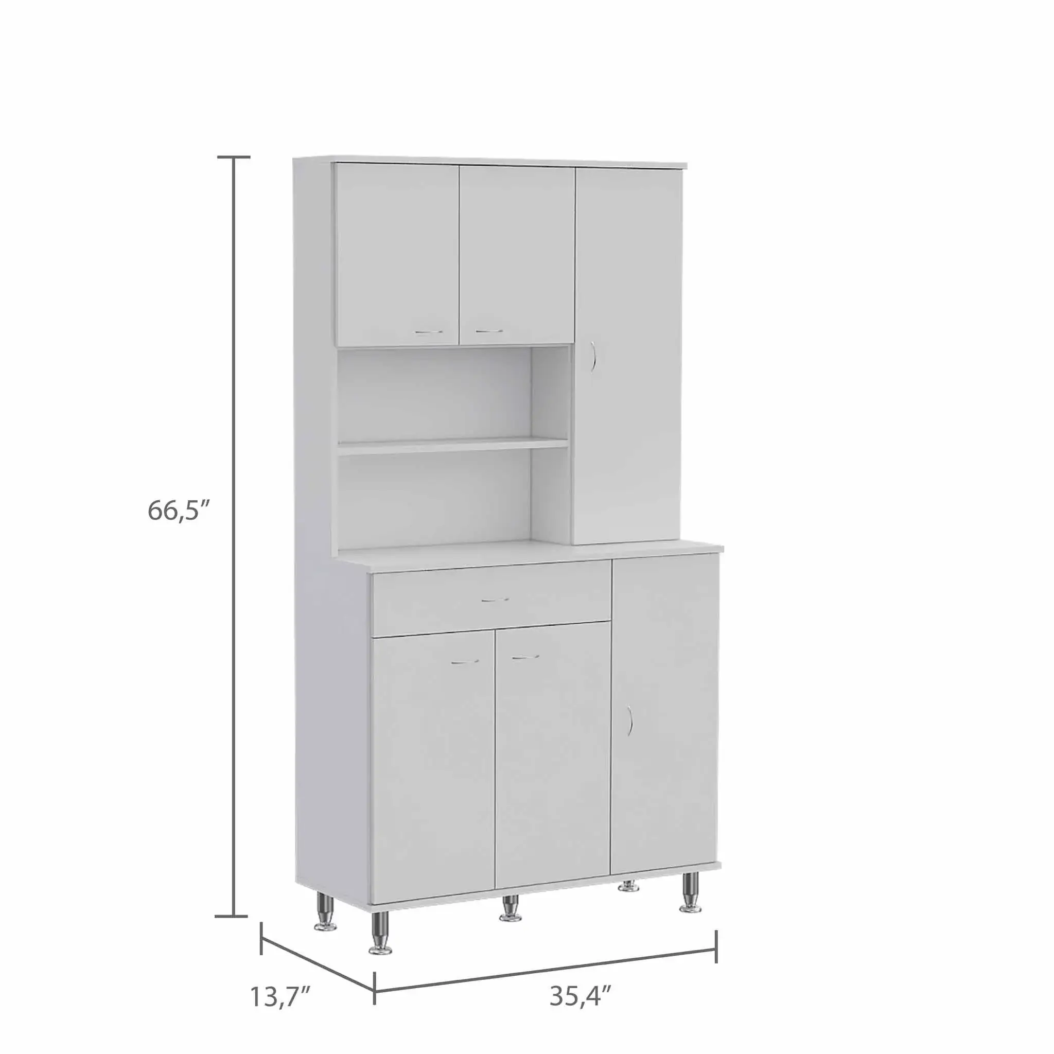 67" White Pantry Cabinet with Five Storage Shelves - Image 8