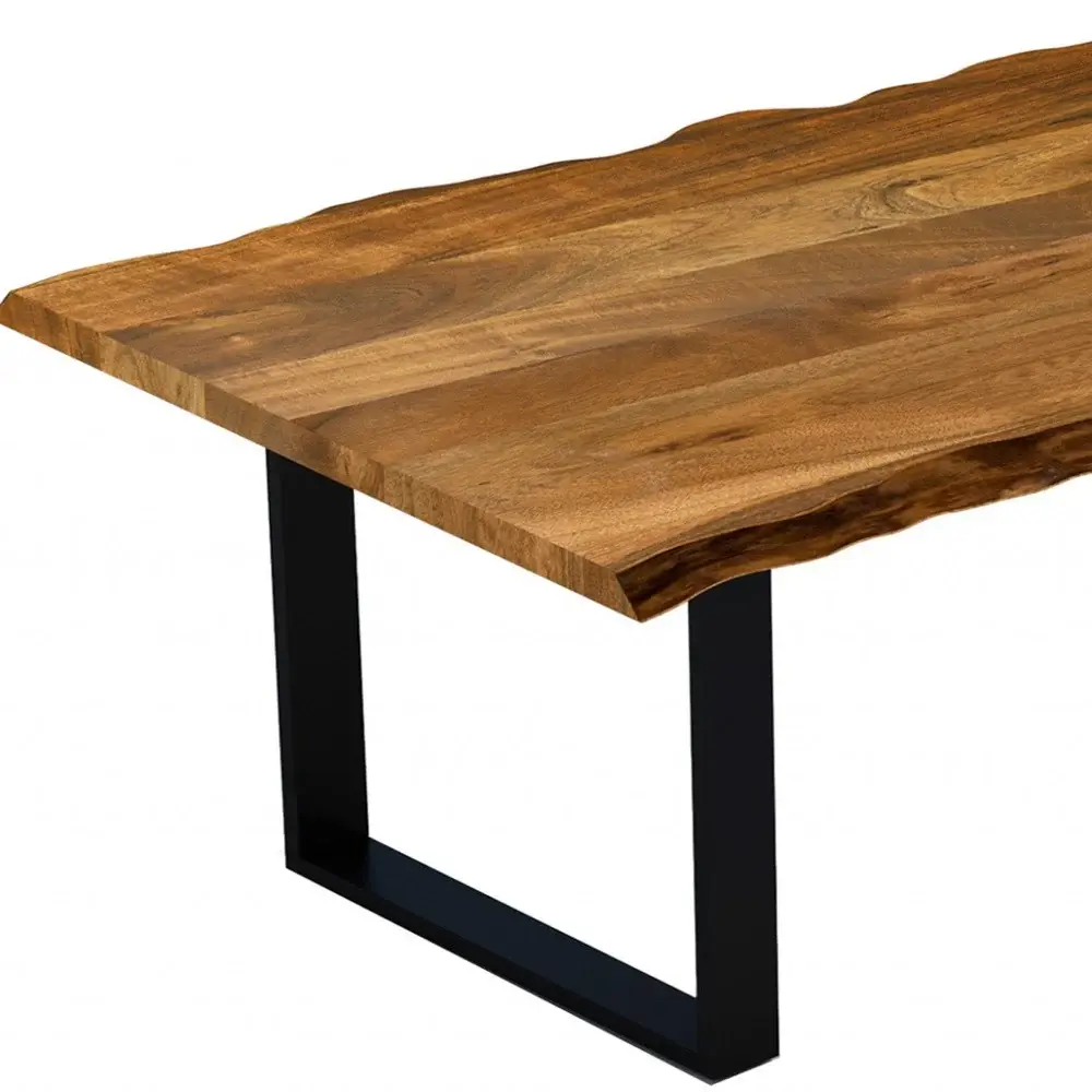 68" Brown And Black Solid Wood Sled Base Dining Table - Image 3