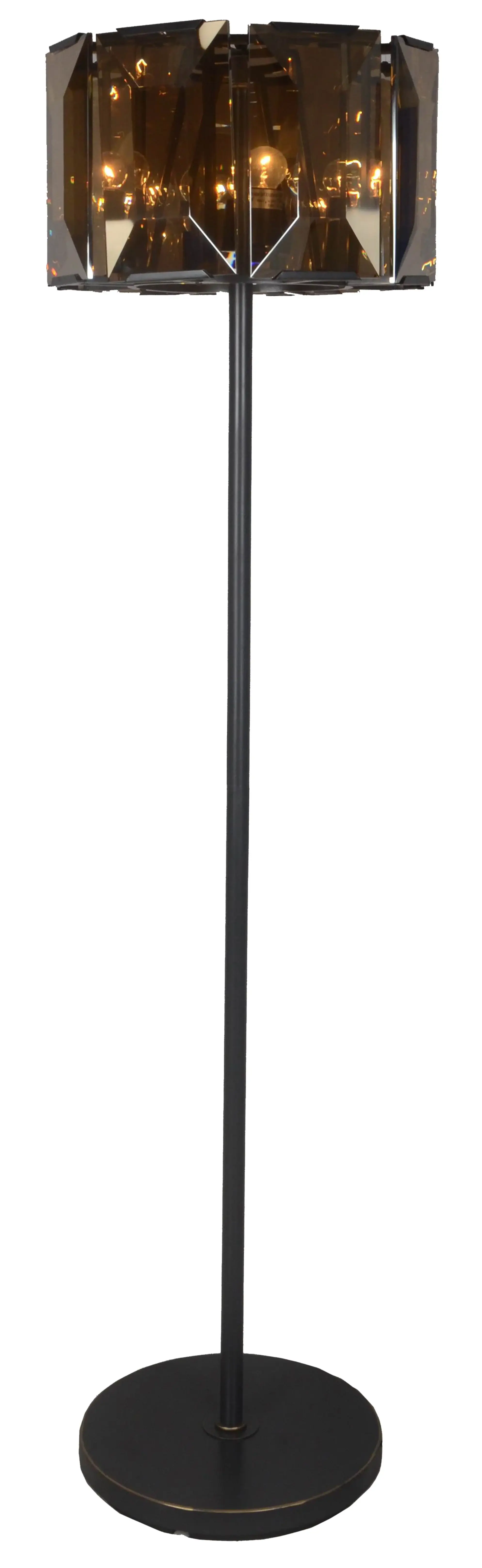68" Dark Bronze Floor Lamp With Amber Solid Color Beveled Glass Drum Shade - Image 4