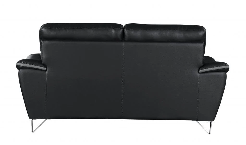 69" Black And Silver Faux Leather Love Seat - Image 4