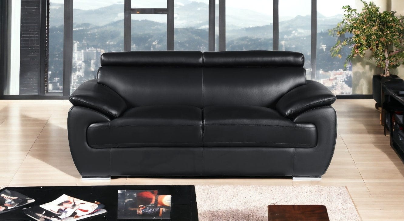 69" Black And Silver Faux Leather Loveseat - Image 2