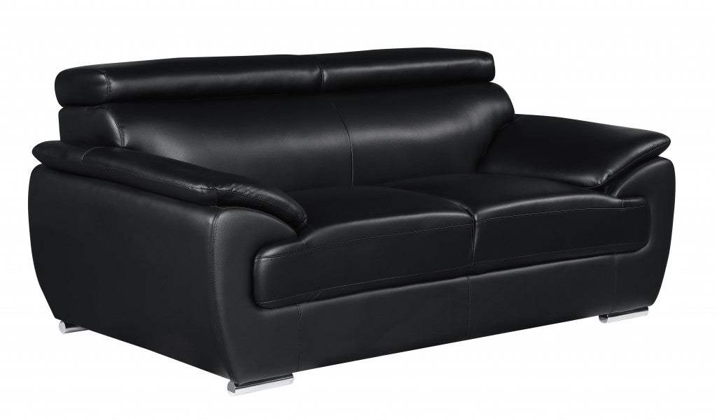 69" Black And Silver Faux Leather Loveseat - Image 3