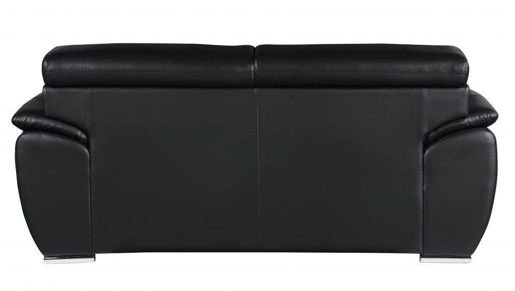 69" Black And Silver Faux Leather Loveseat - Image 4