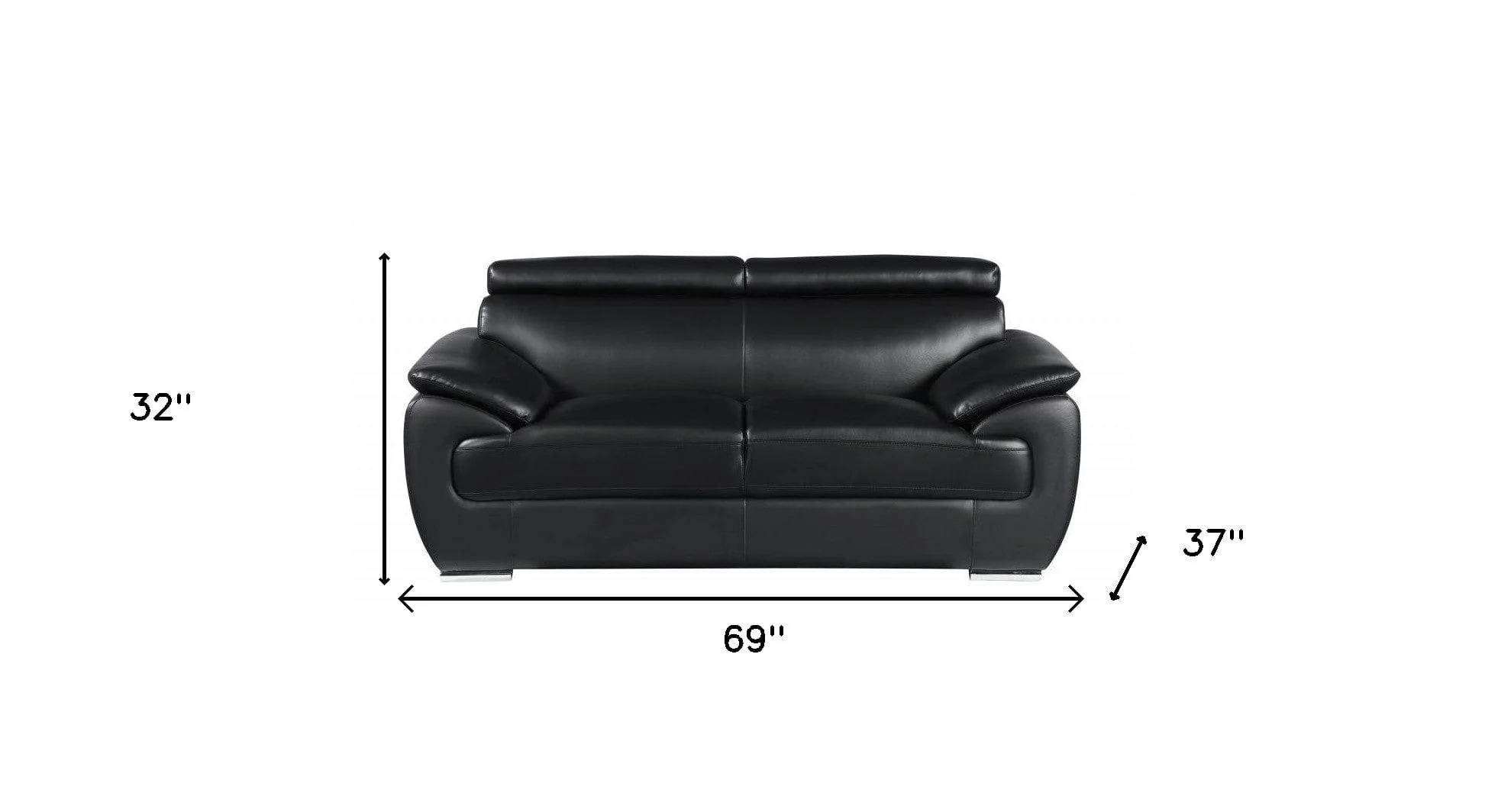 69" Black And Silver Faux Leather Loveseat - Image 7