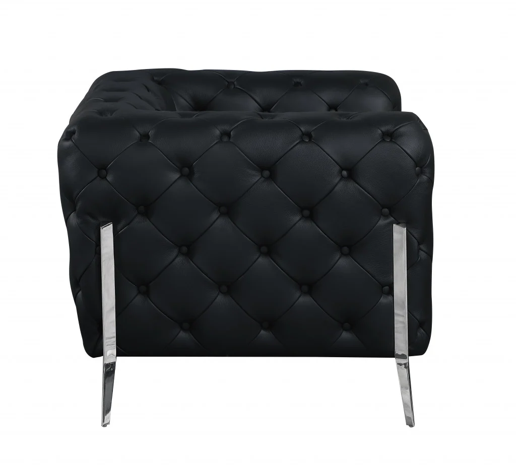69" Black And Silver Italian Leather Loveseat - Image 5