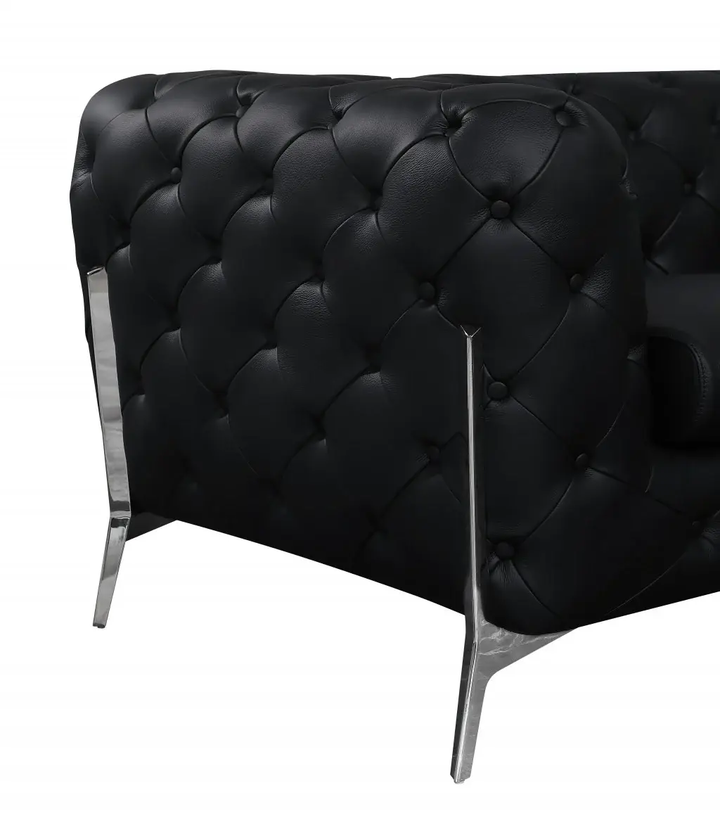 69" Black And Silver Italian Leather Loveseat - Image 6