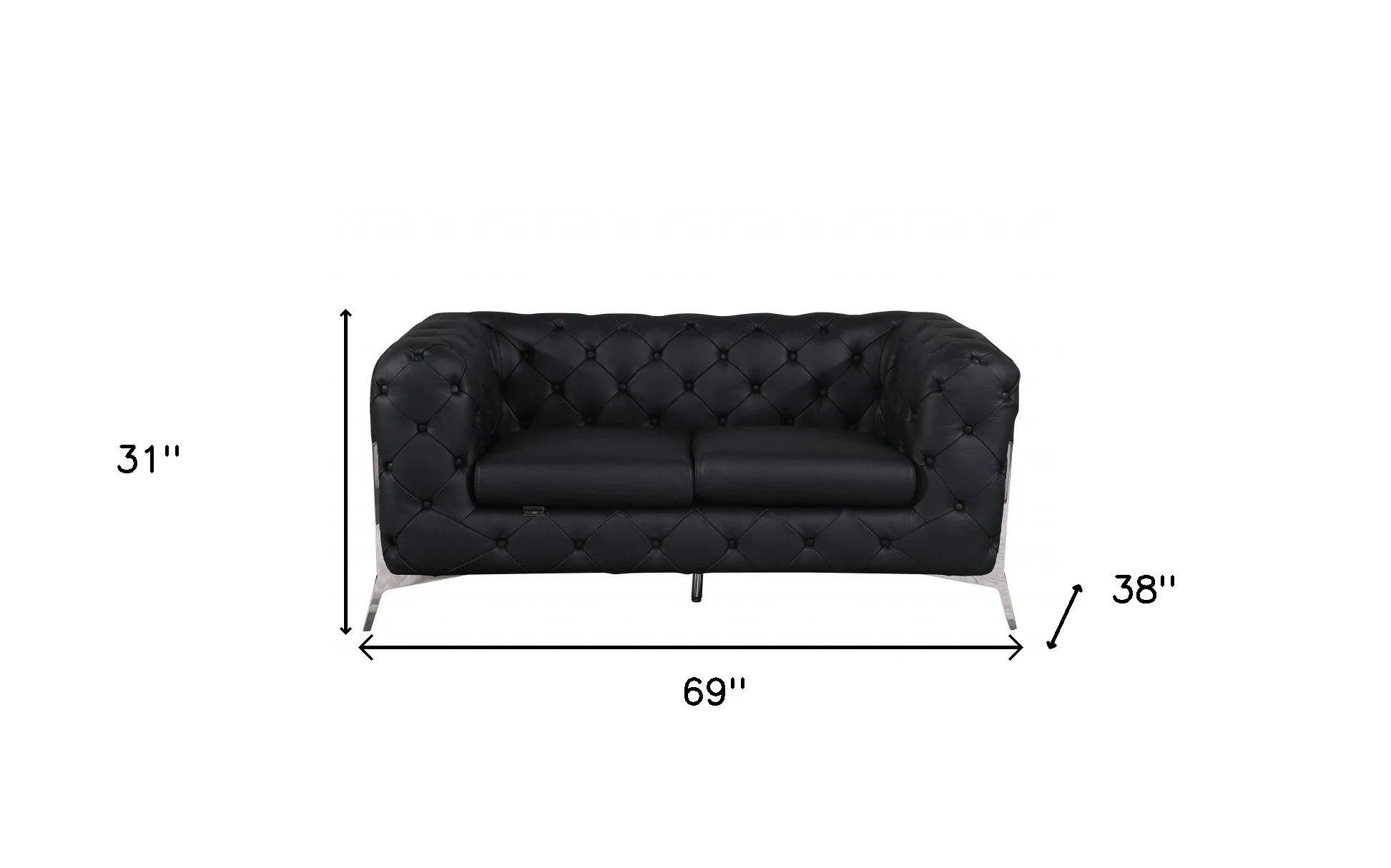 69" Black And Silver Italian Leather Loveseat - Image 7