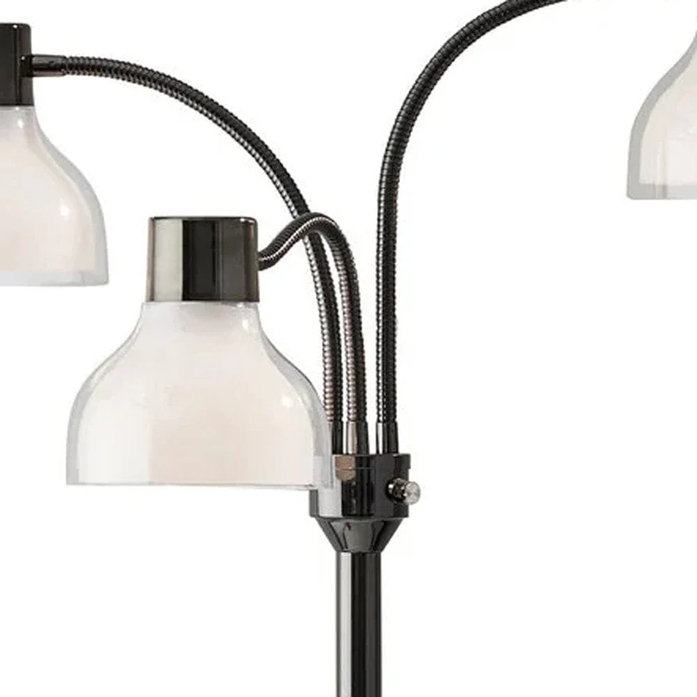 69" Black Three Light Tree Floor Lamp With White Bowl Shade - Image 2