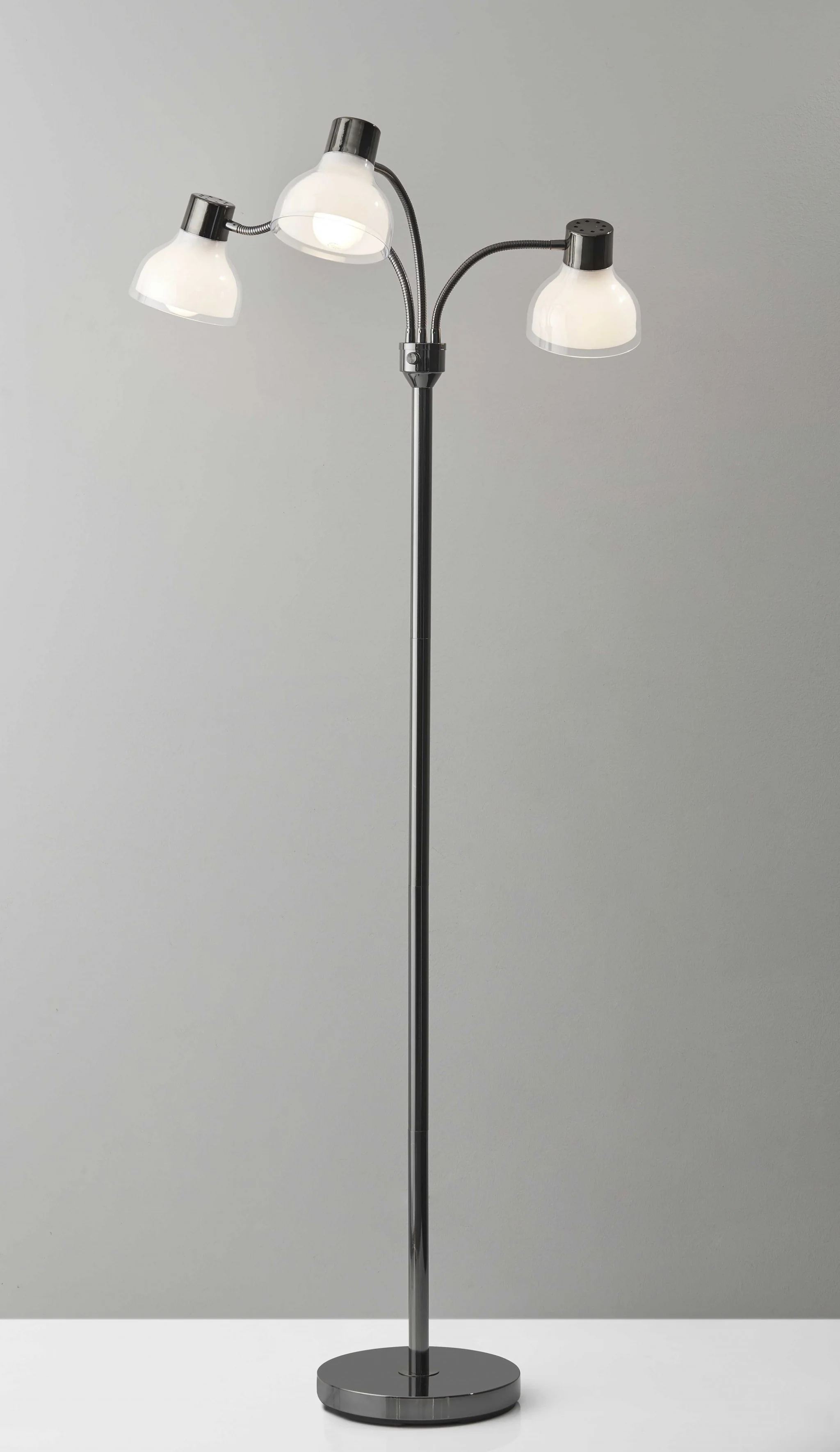 69" Black Three Light Tree Floor Lamp With White Bowl Shade - Image 3