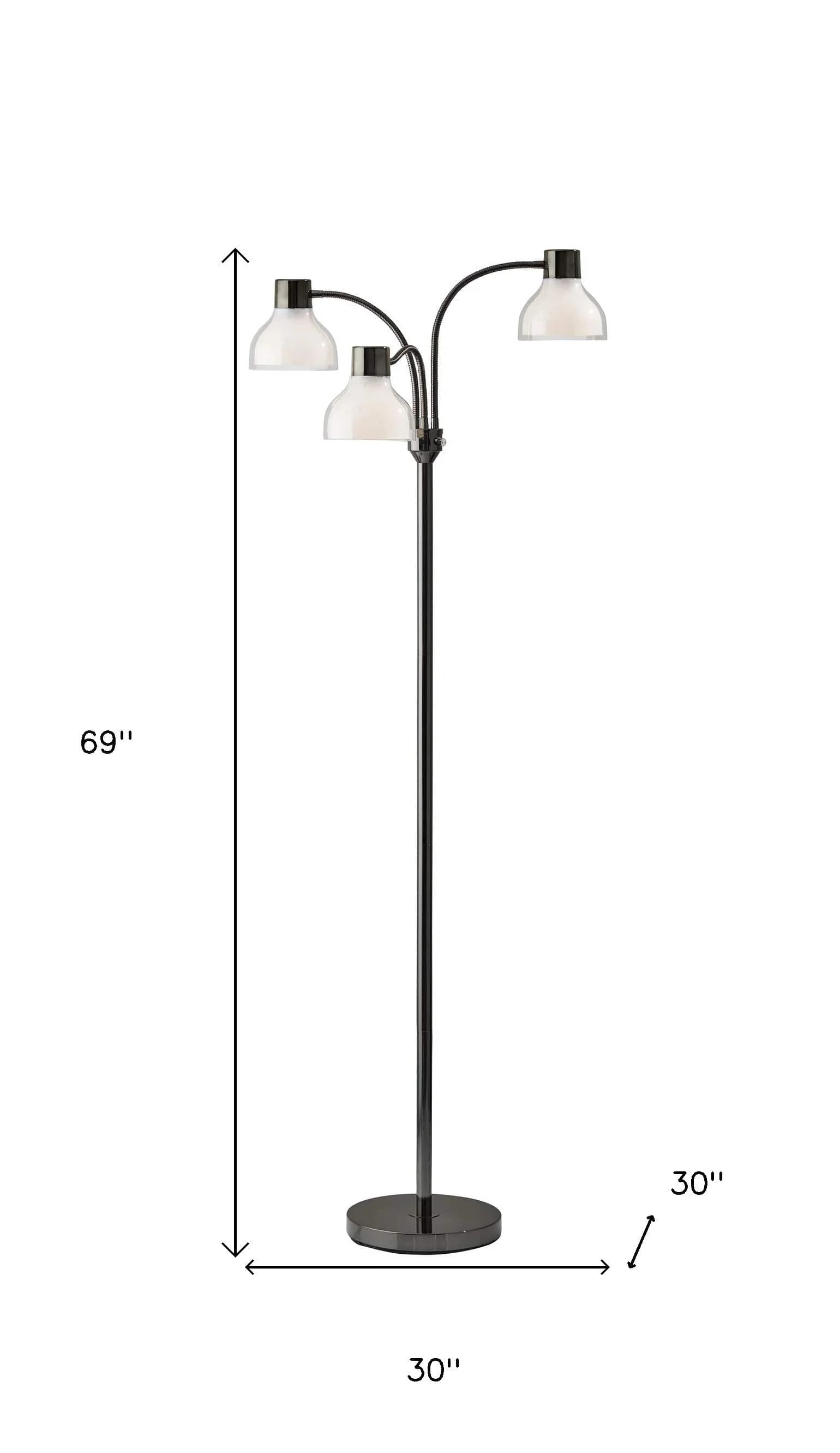 69" Black Three Light Tree Floor Lamp With White Bowl Shade - Image 4