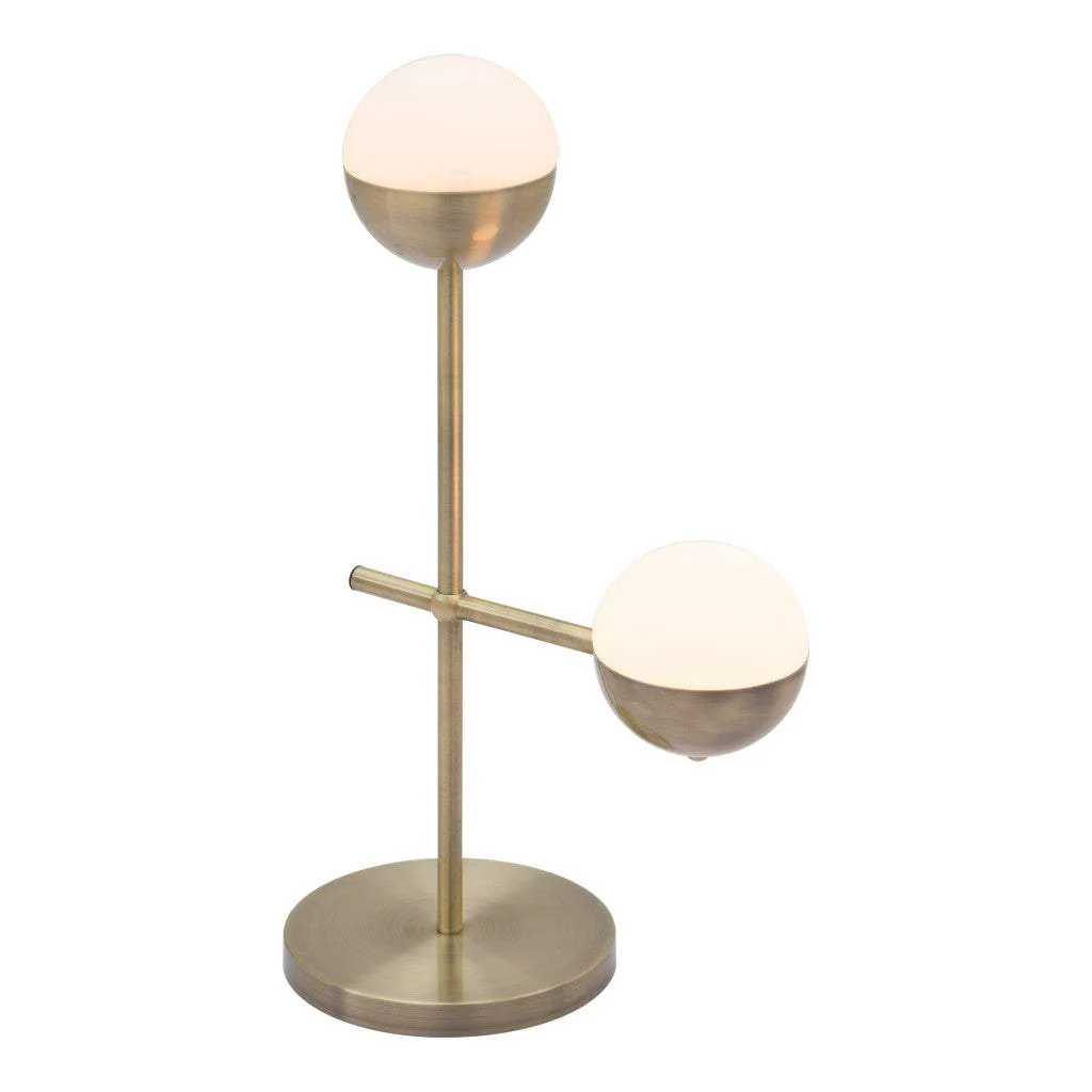 69" Brass Metal Bedside Table Lamp With Off White Globe Shade - Image 3