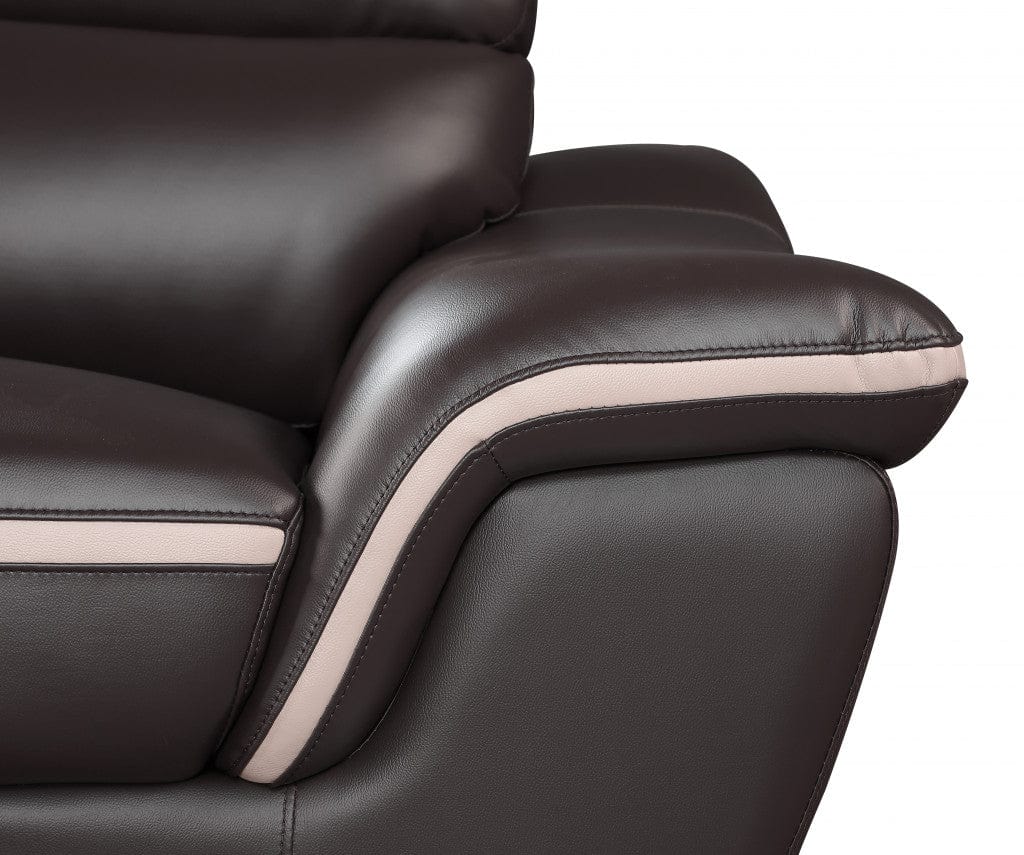 69" Brown And Silver Faux Leather Love Seat - Image 7