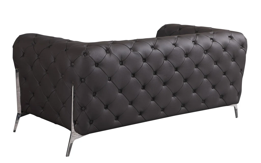 69" Brown And Silver Italian Leather Loveseat - Image 4