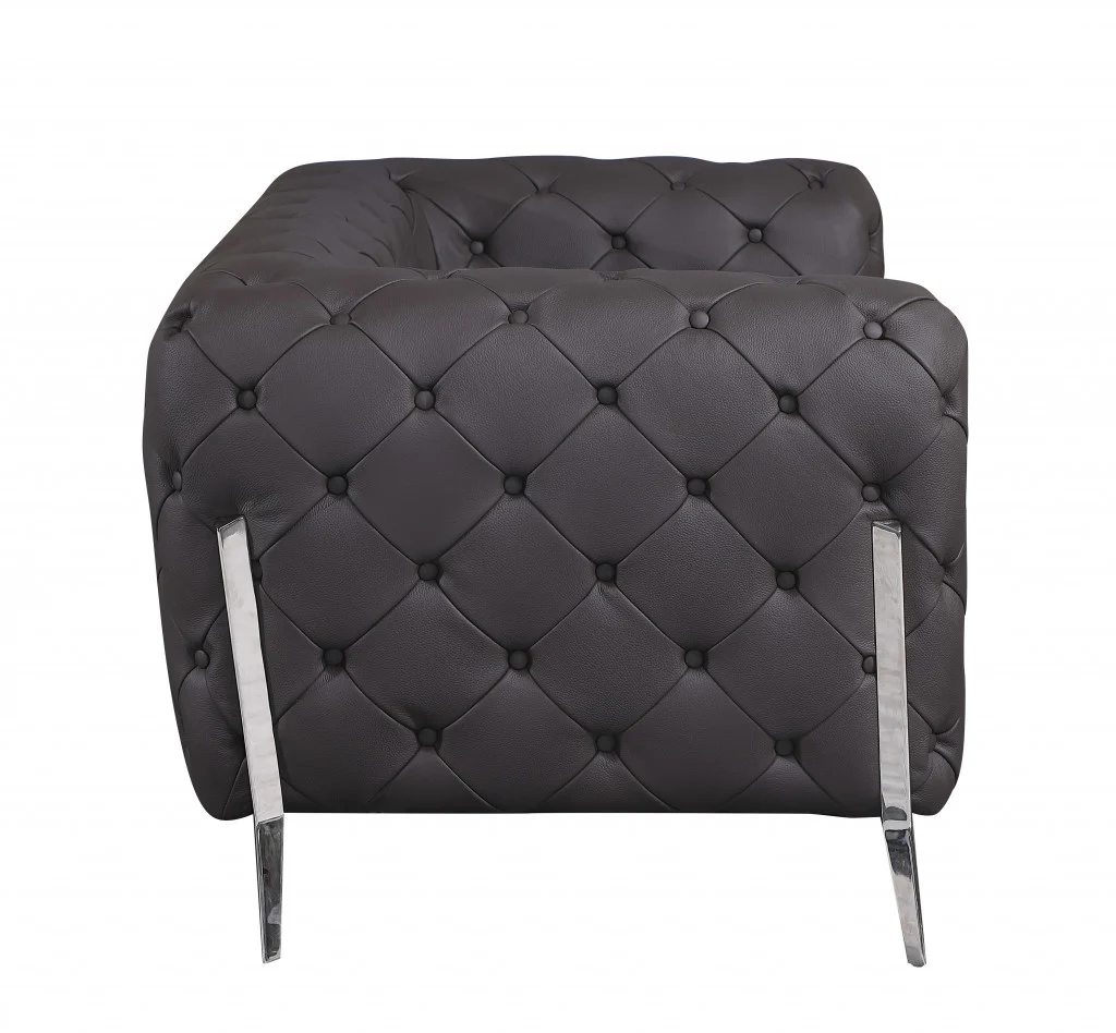 69" Brown And Silver Italian Leather Loveseat - Image 5