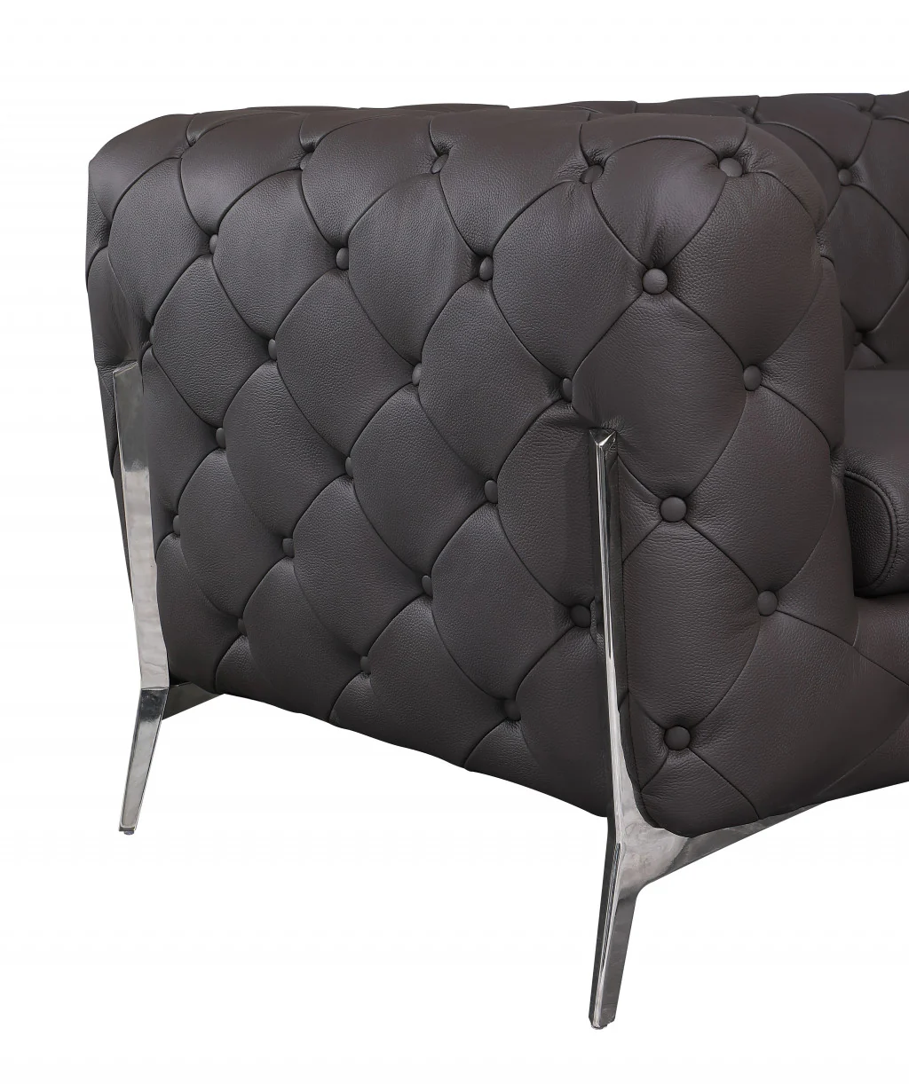 69" Brown And Silver Italian Leather Loveseat - Image 6