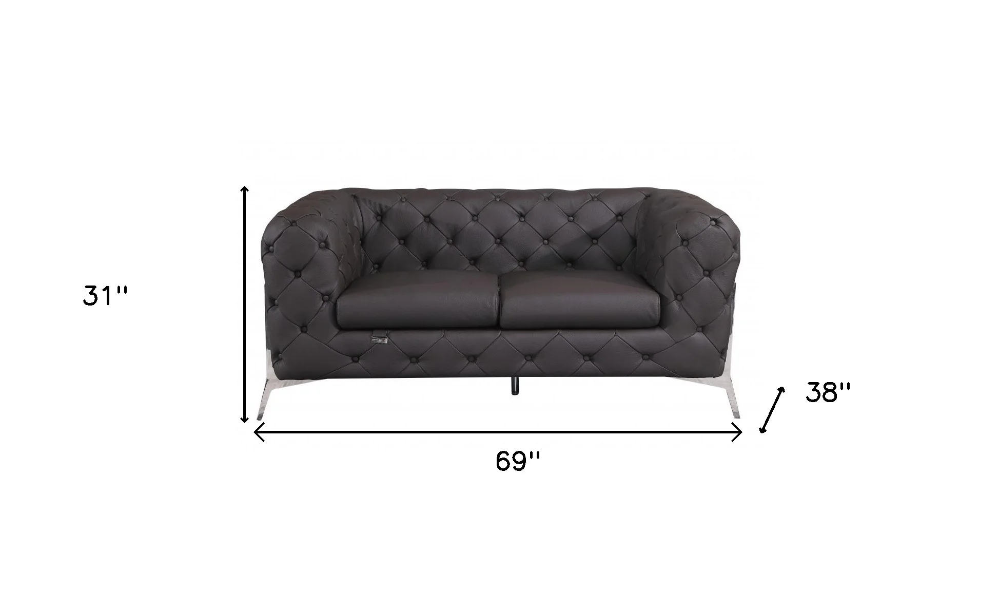 69" Brown And Silver Italian Leather Loveseat - Image 7