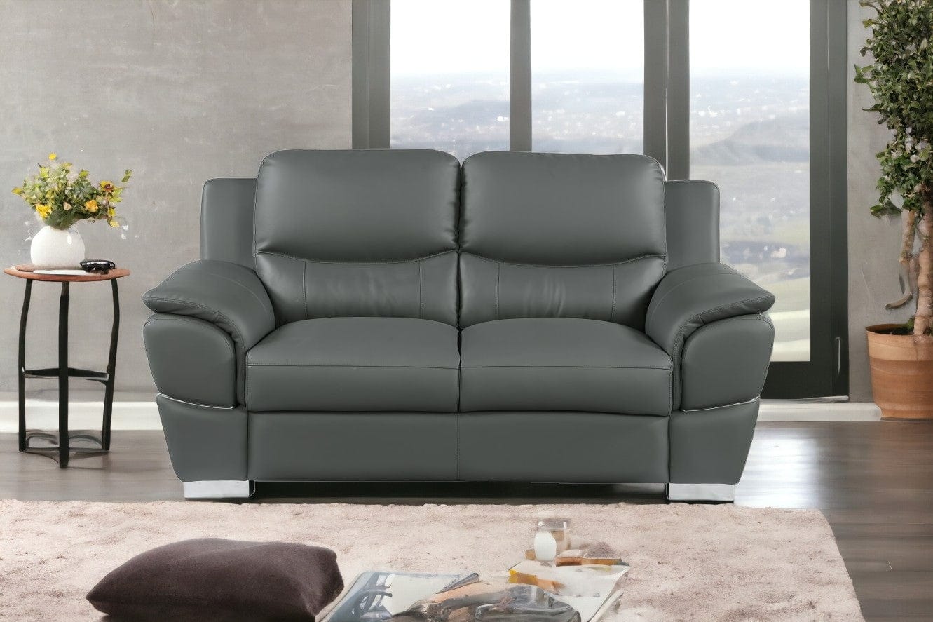 69" Gray And Silver Faux Leather Love Seat - Image 2