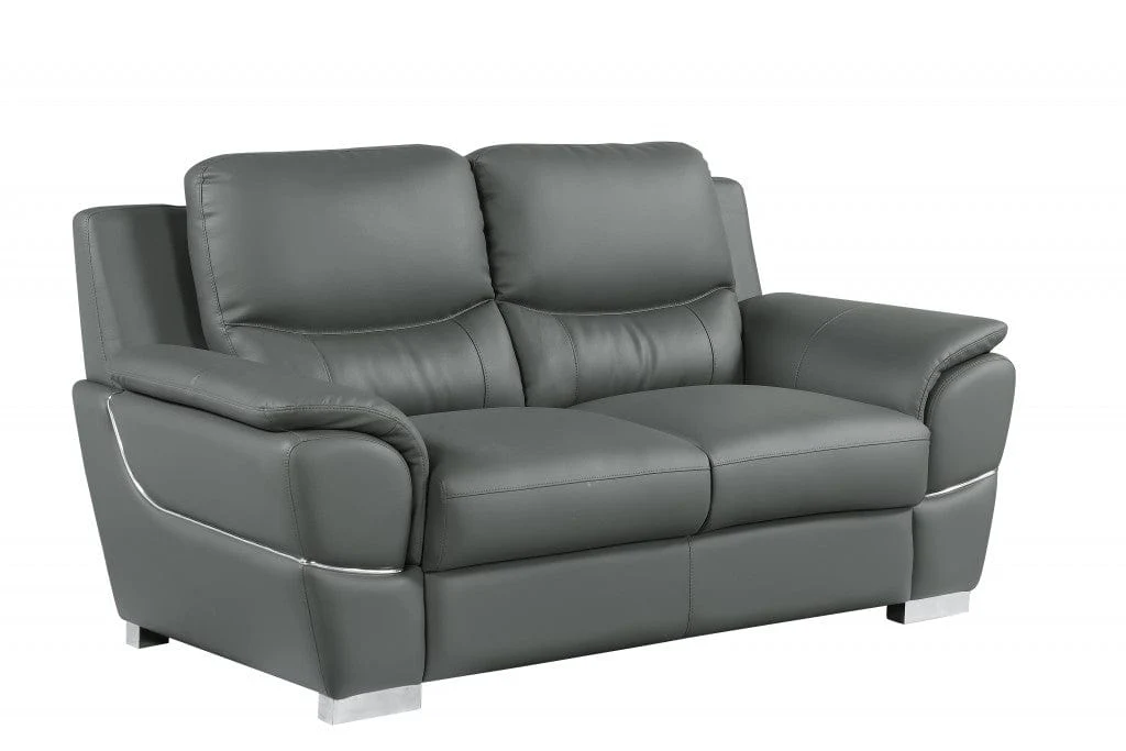 69" Gray And Silver Faux Leather Love Seat - Image 3