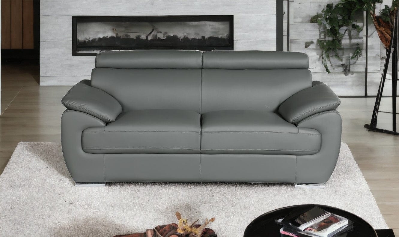 69" Gray And Silver Faux Leather Loveseat - Image 2