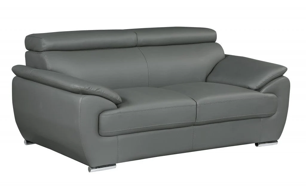 69" Gray And Silver Faux Leather Loveseat - Image 3