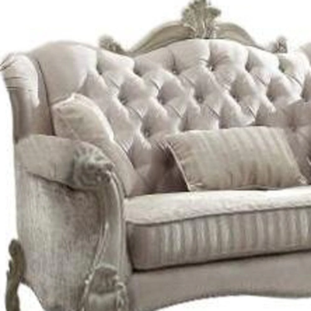 69" Ivory Chesterfield Loveseat and Toss Pillows - Image 7
