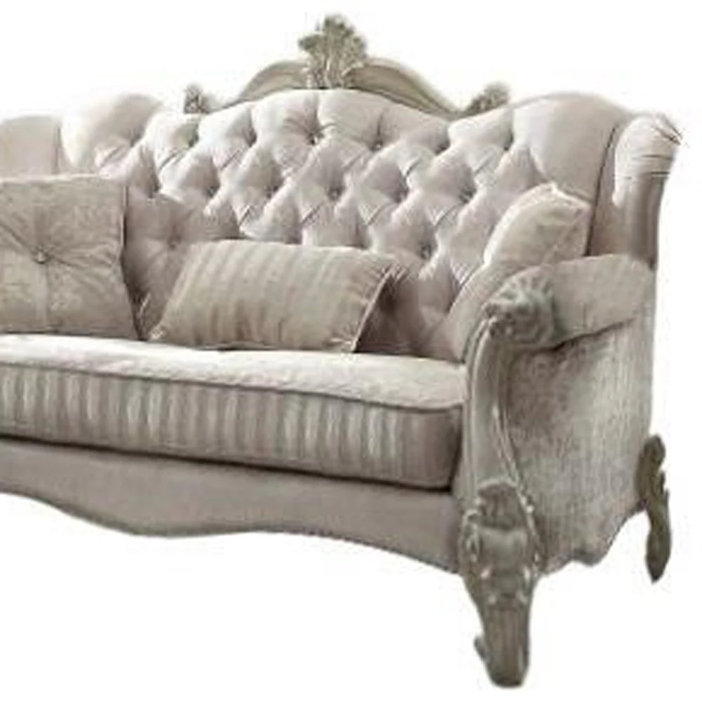 69" Ivory Chesterfield Loveseat and Toss Pillows - Image 8