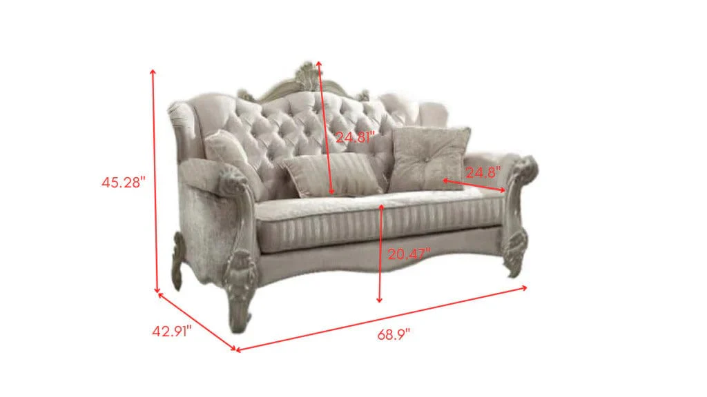 69" Ivory Chesterfield Loveseat and Toss Pillows - Image 9