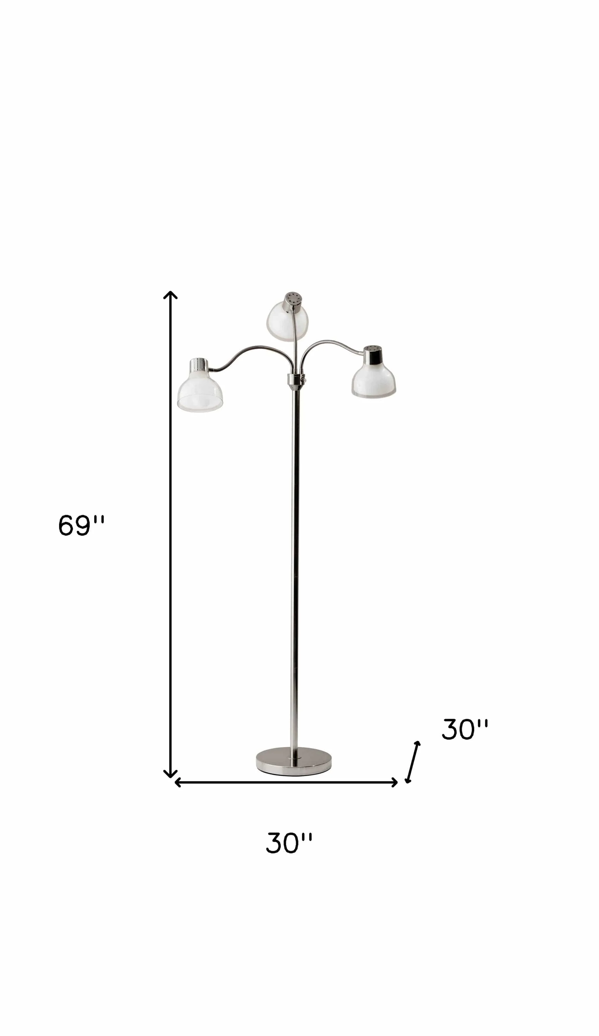 69" Nickel Three Light Tree Floor Lamp with White Bowl Shade - Image 4