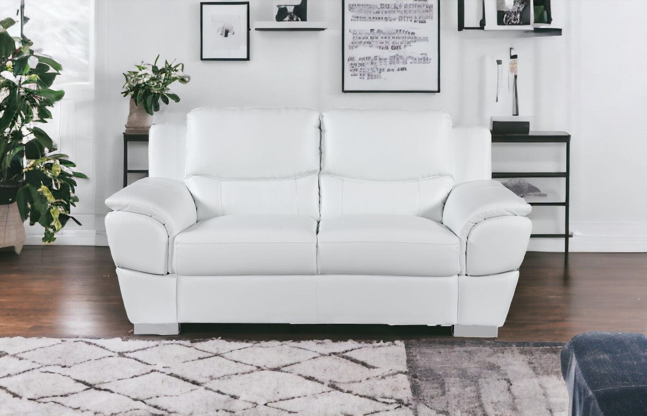 69" White And Silver Faux Leather Love Seat - Image 2