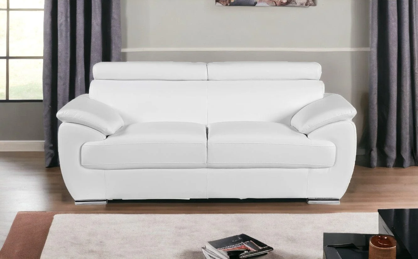 69" White And Silver Faux Leather Loveseat - Image 2