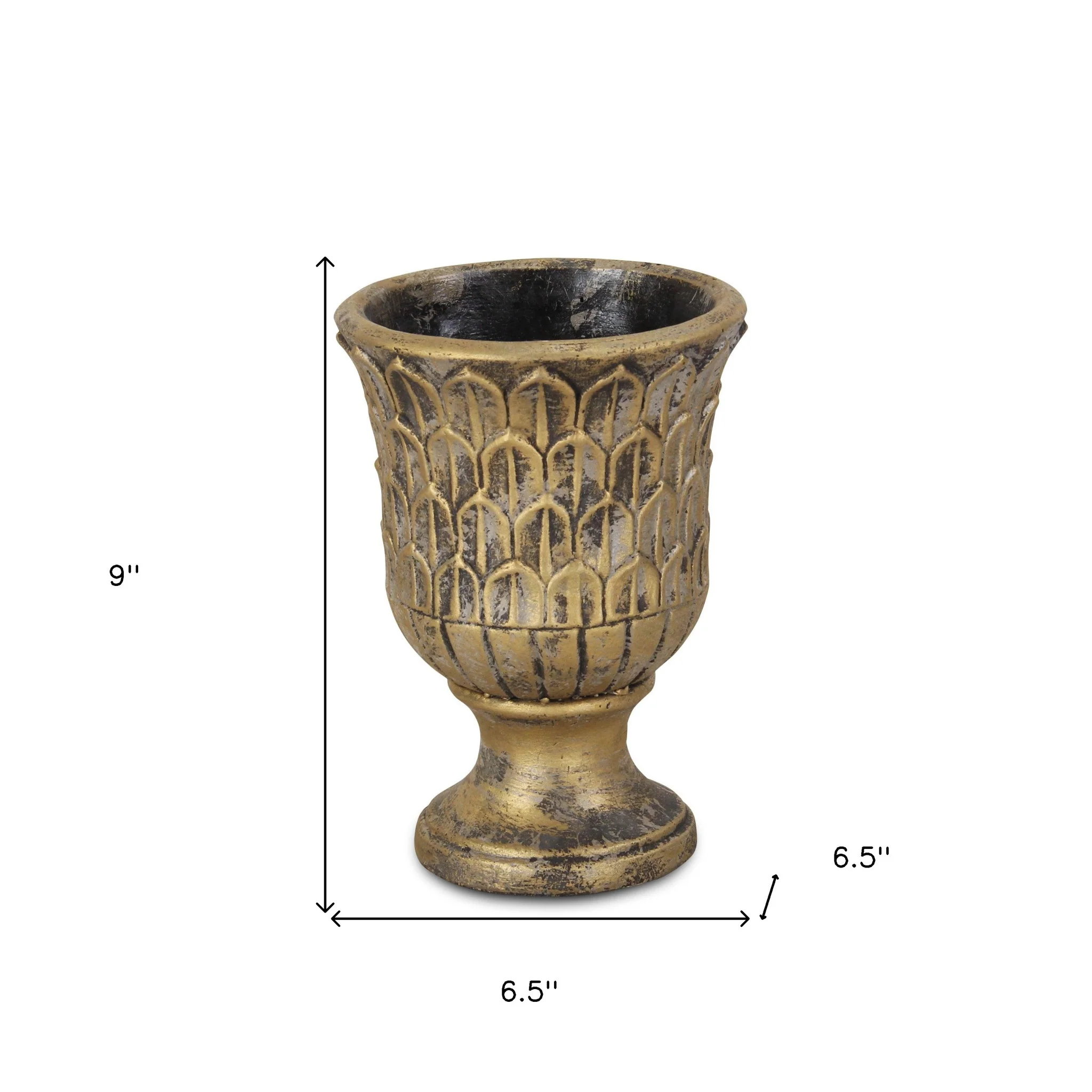7" Antiqued Brass Textural Tone On Tone Cement Indoor Outdoor Round Urn Planter - Image 6
