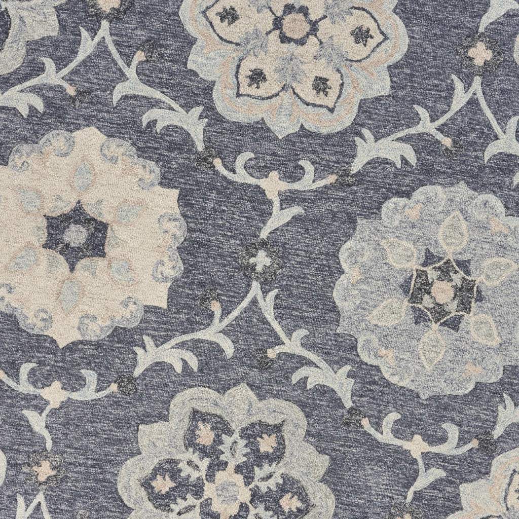 7' Blue And Gray Round Wool Hand Tufted Area Rug - Image 2