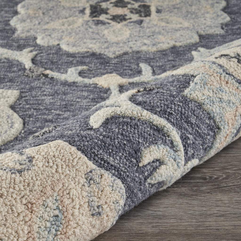 7' Blue And Gray Round Wool Hand Tufted Area Rug - Image 3