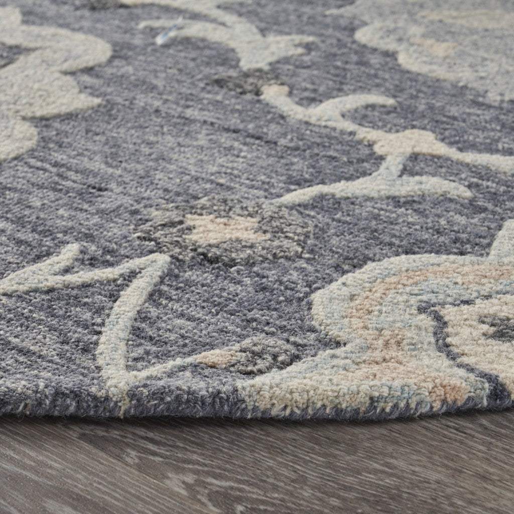 7' Blue And Gray Round Wool Hand Tufted Area Rug - Image 4