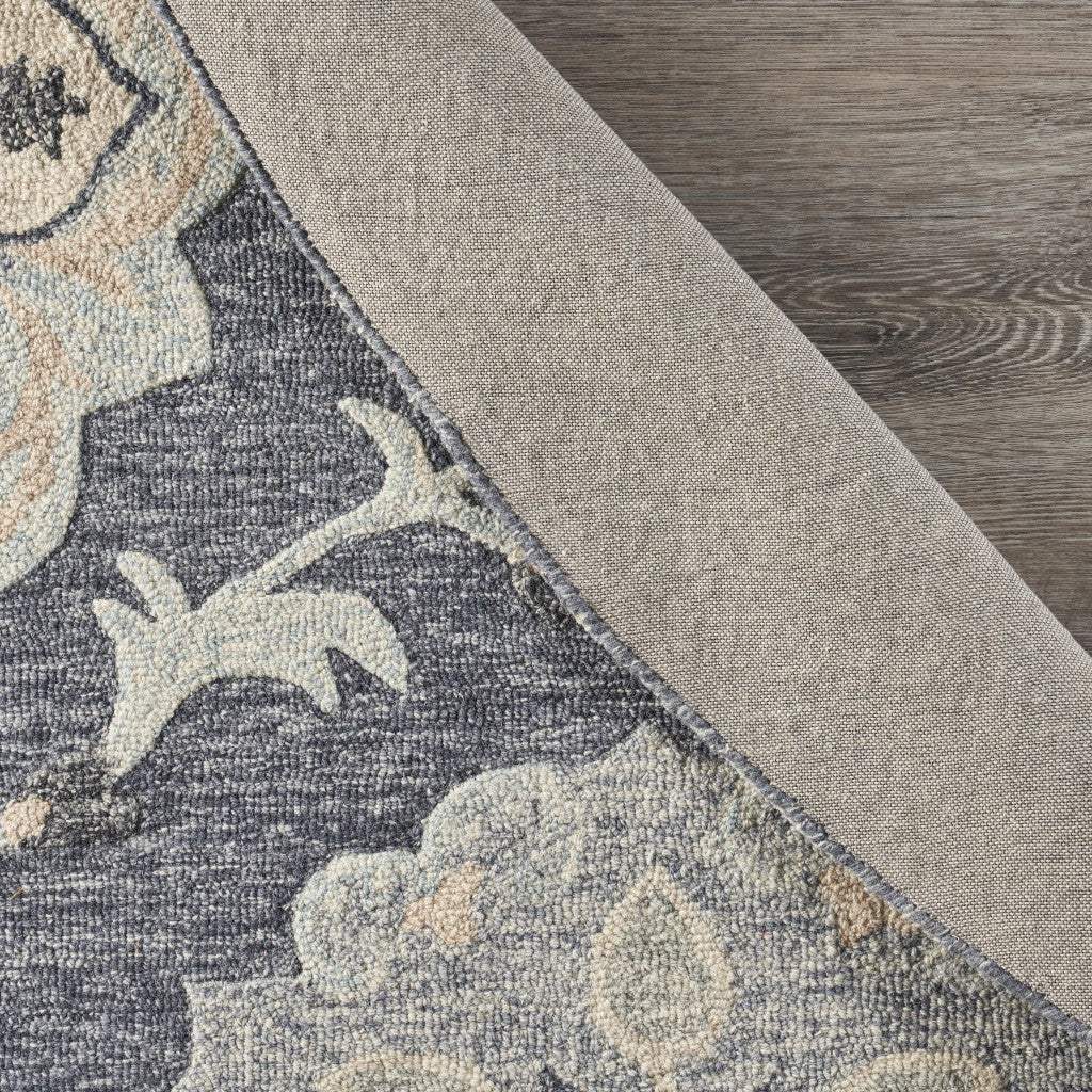 7' Blue And Gray Round Wool Hand Tufted Area Rug - Image 5