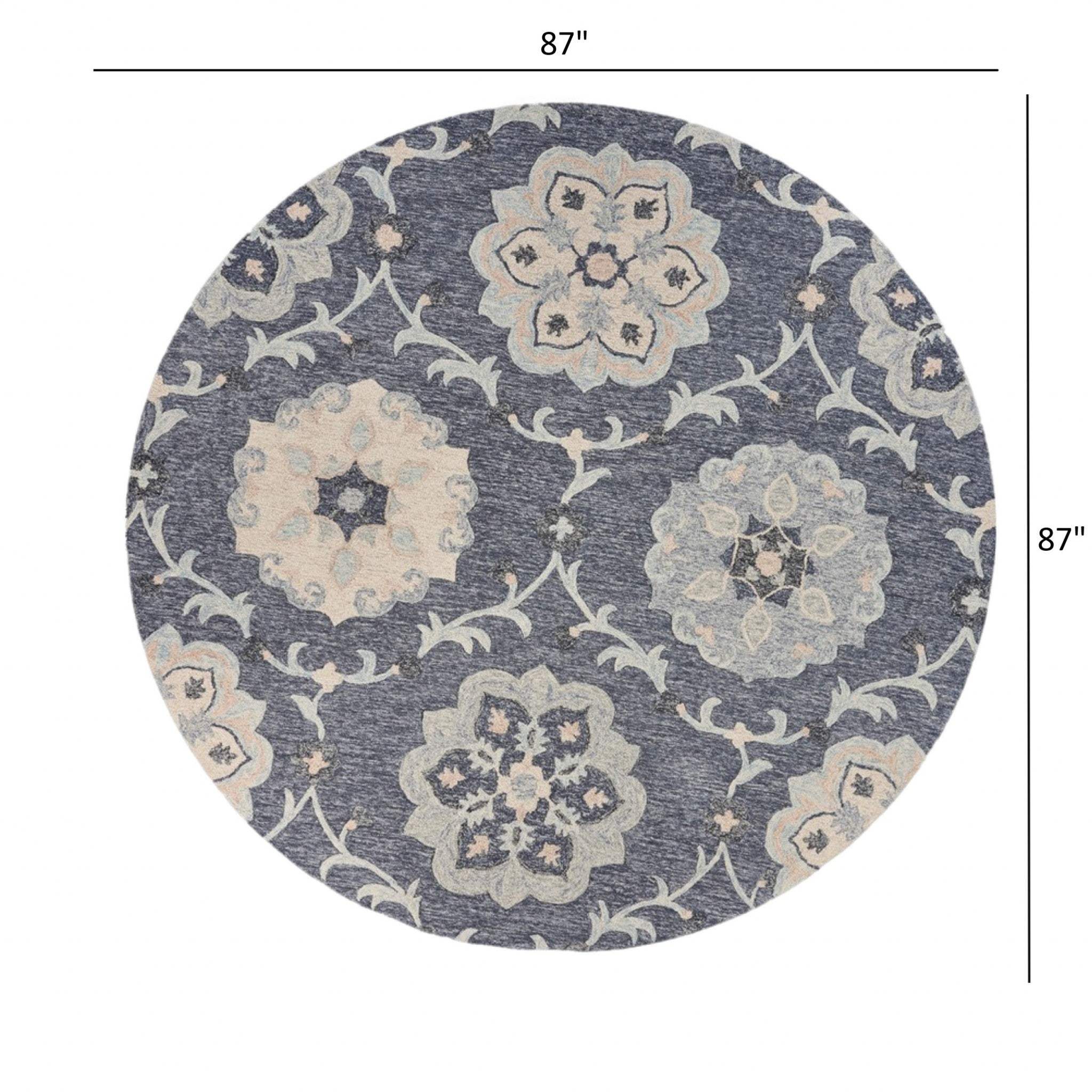 7' Blue And Gray Round Wool Hand Tufted Area Rug - Image 8