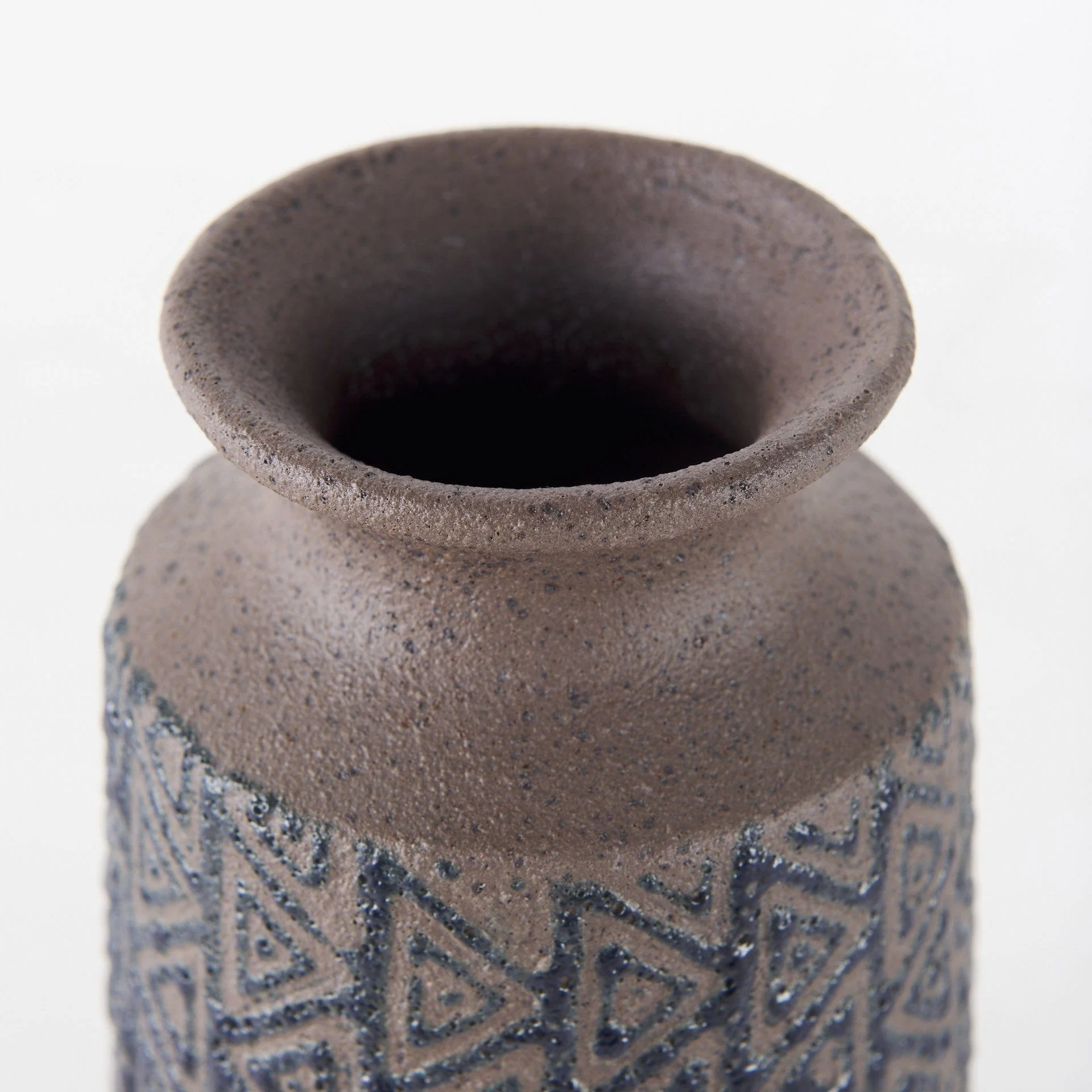 7" Brown and Blue Tribal Ceramic Vase - Image 4