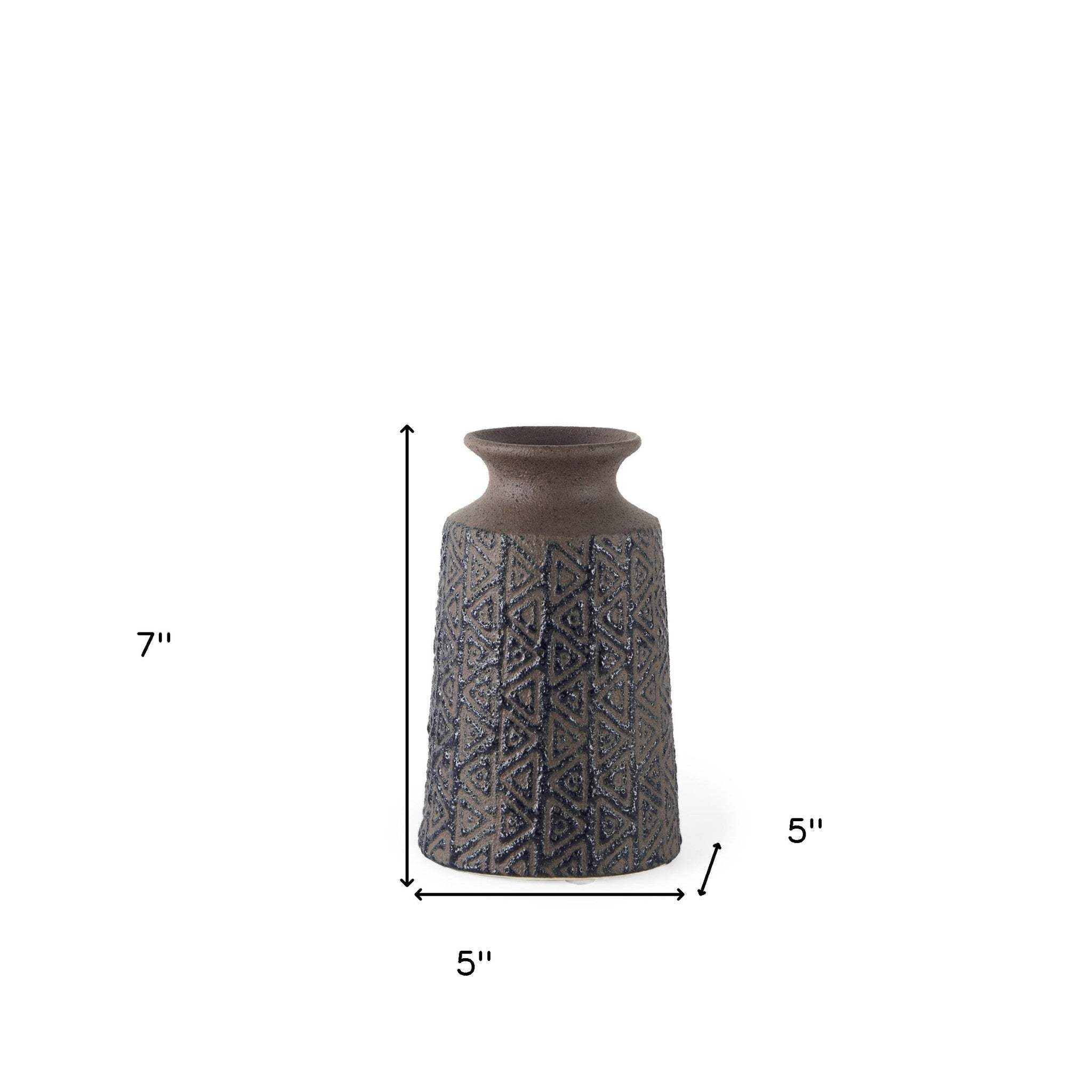 7" Brown and Blue Tribal Ceramic Vase - Image 9