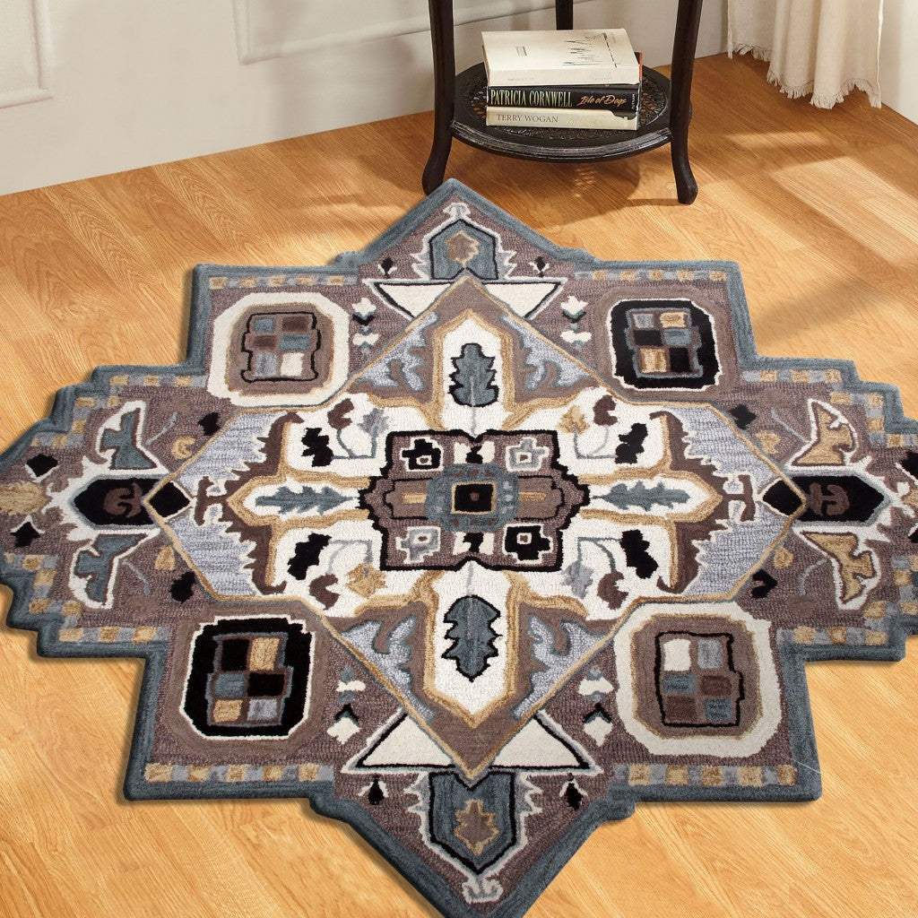 7' Gray and Beige Medallion Area Rug - Image 2